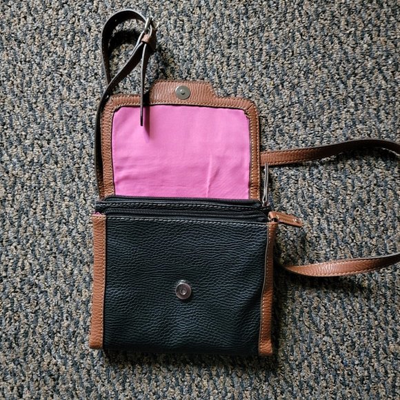 Chaps Ralph Lauren Black and Brown Pebbled Leather Crossbody Bag - Picture 8 of 9